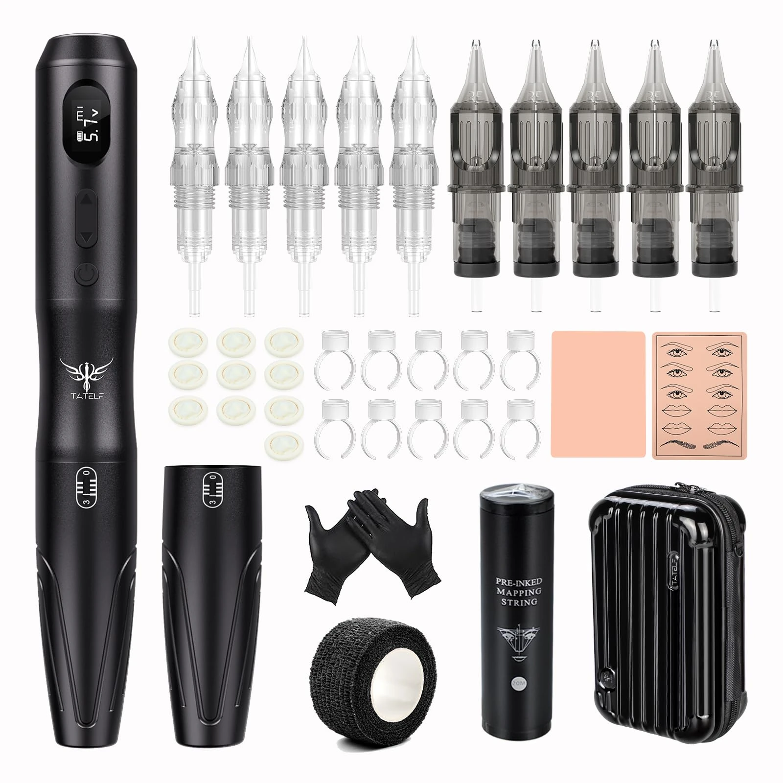 TATELF Permanent Make Up Machine Wireless with 2 Pieces Handle 10 Pieces Cartridge Needles Microblading Accessories for Lip Eyeliner Ombre Powder Brows Microshading Accessories