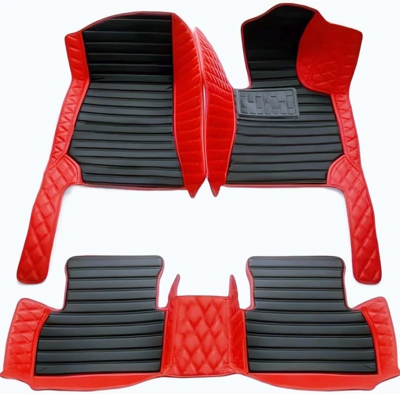 Custom car Floor mats 99% Suitable for Cars, SUVs, Sports Cars, Trucks, car mats All-Weather Personalized, Fully Cover Luxury car Foot mats, Non-Slip Floor mats. (Striped Red and Black)