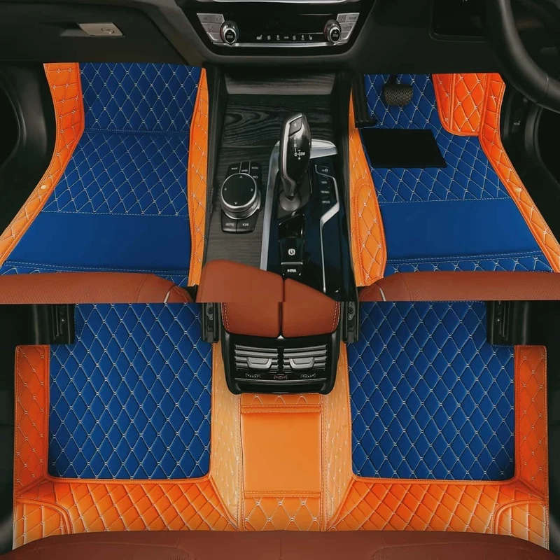 Custom car Floor mats 99% Suitable for Cars, SUVs, Sports Cars, Trucks, car mats All-Weather Personalized, Fully Cover Luxury car Foot mats, Non-Slip Floor mats. (Orange and Blue)
