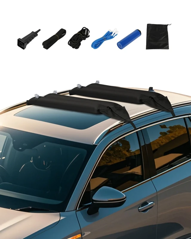 VEVOR Inflatable Soft Roof Rack Bars, 37.6-Inch Universal Car Roof Rack Pads, 88LBS Loading Luggage Kayak Carrier with 2 Tie-Down Straps & Ropes, Hand Air Pump, Storage Bag for Canoes Surfboards SUPs