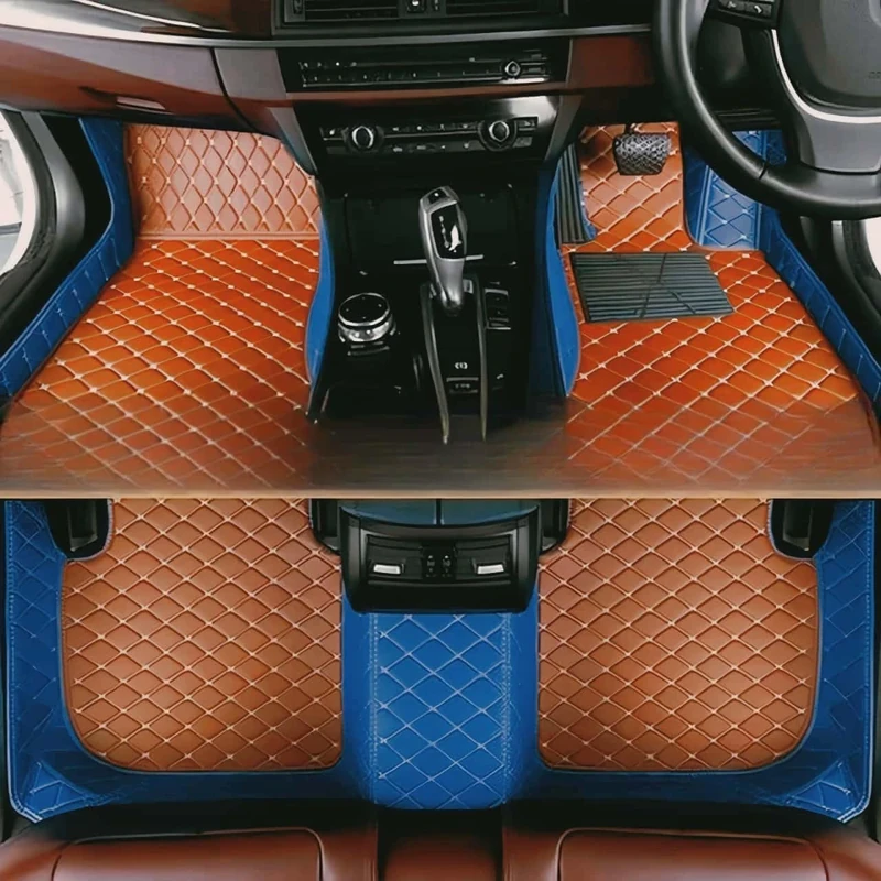 Custom car Floor mats 99% Suitable for Cars, SUVs, Sports Cars, Trucks, car mats All-Weather Personalized, Fully Cover Luxury car Foot mats, Non-Slip Floor mats. (Blue and Light Brown)