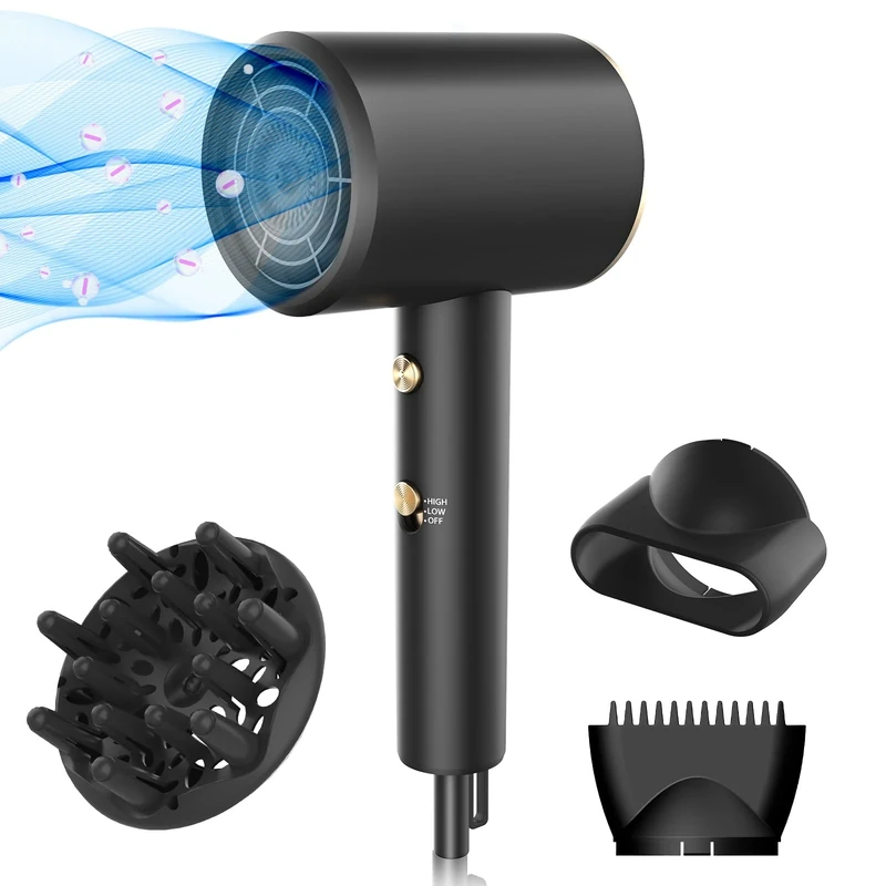 Travel Hair Dryer with Diffuser, Professional Hairdryer Low Noise Lightweight, Fast Drying 1800W Motor for Curly and Straight Hair Low Noise/Lightweight/Mini, Great for Women and Men