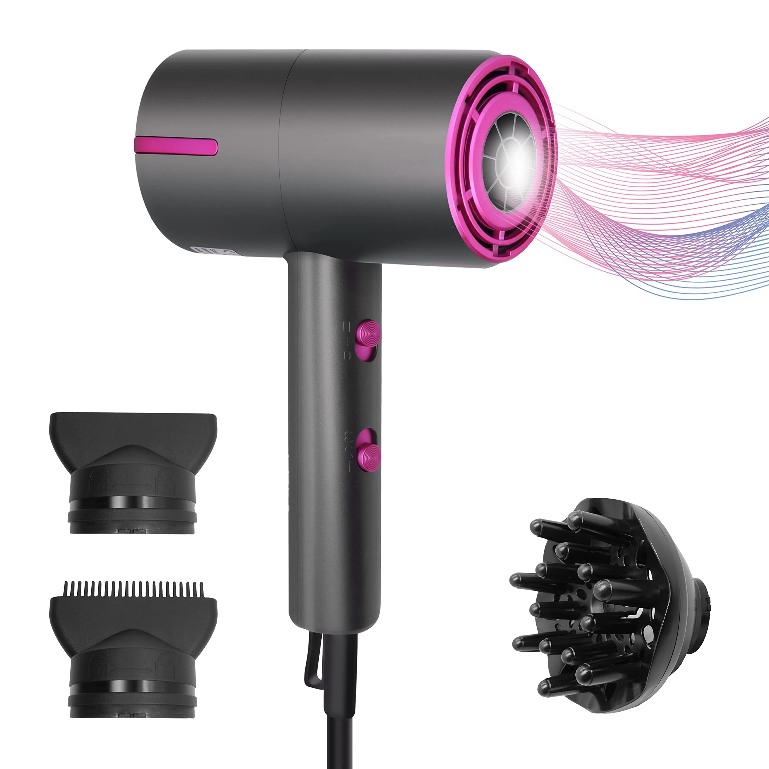 Professional Hair Dryer Hairdryer Low Noise Brushless Motor Lightweight, Fast Drying 2000W Motor, Hair Dryer for Curly and Straight Hair Low Noise/Lightweight/Mini, Great for Women and Men