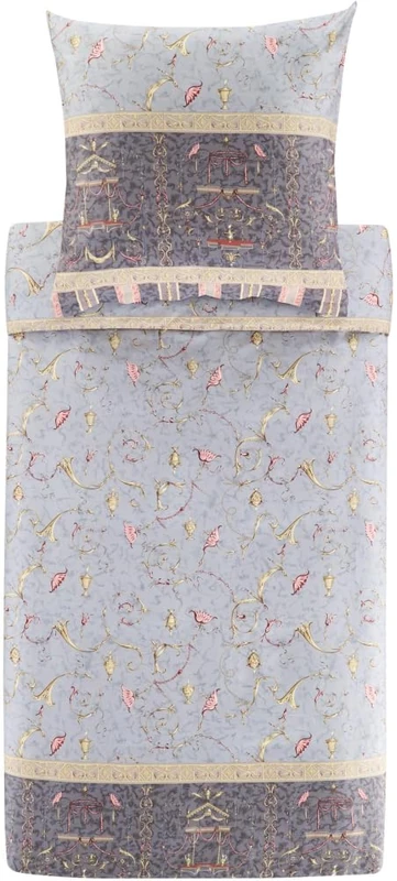 Bassetti Oplontis 9331448 Bed Linen + 2 Pillowcases Made of 100% Cotton Satin in Grey G1, Dimensions: 200 x 200 cm + 2 K 80 x 80 cm