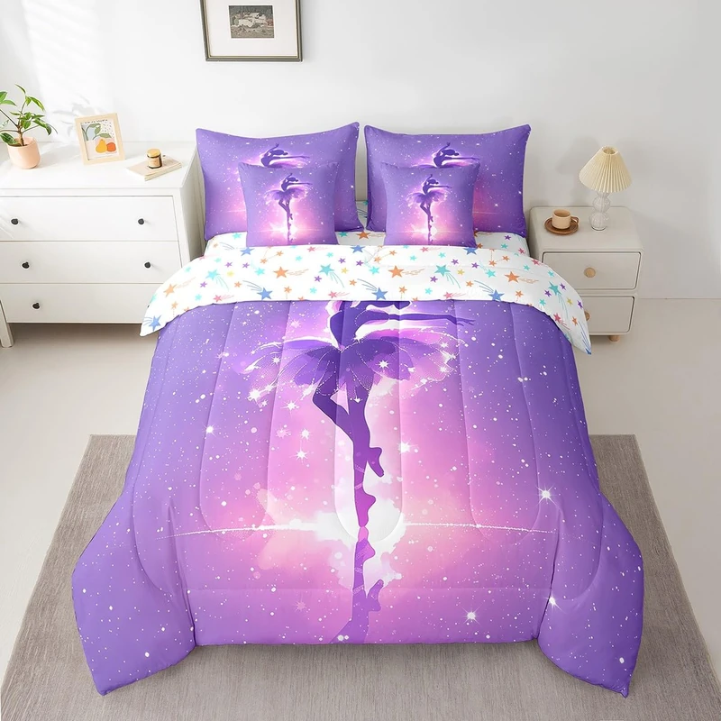 Feelyou Kids Ballet Dancer Bed in A Bag Full Size, Ballerina 7 Pieces Bedding Set Boys Girls Dreamy Princess Comforter Set with Sheets Dancing Teens Bed Set Bedroom Decor 7Pcs