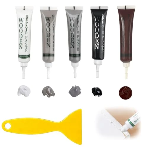Laminate Floor Repair Kit, Wood Putty, Wood Repair Kit, Vinyl Floor Repair Kit for Repairing Scratches, Cracks and Discoloration on Wooden Cabinet, Floors and Doors - Easy to Use, 5 Colours