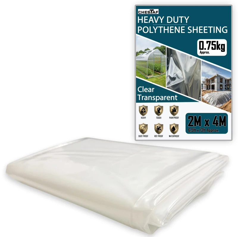 Plastic Sheeting Heavy Duty Thick 2 X 4M Thickened 0.75KG Clear Polythene Sheet Waterproof Garden Polytunnel Membrane Greenhouse Cover Dust Sheet Gardening Grow Insulation Building Rubble Protection