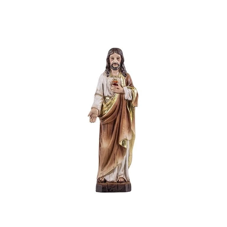 DRW Figurine of The Sacred Heart of Jesus Hand Painted Resin Light Wood Style 13 cm, Muti-Colour, Medidas: 5x4x13 cm - Image 1