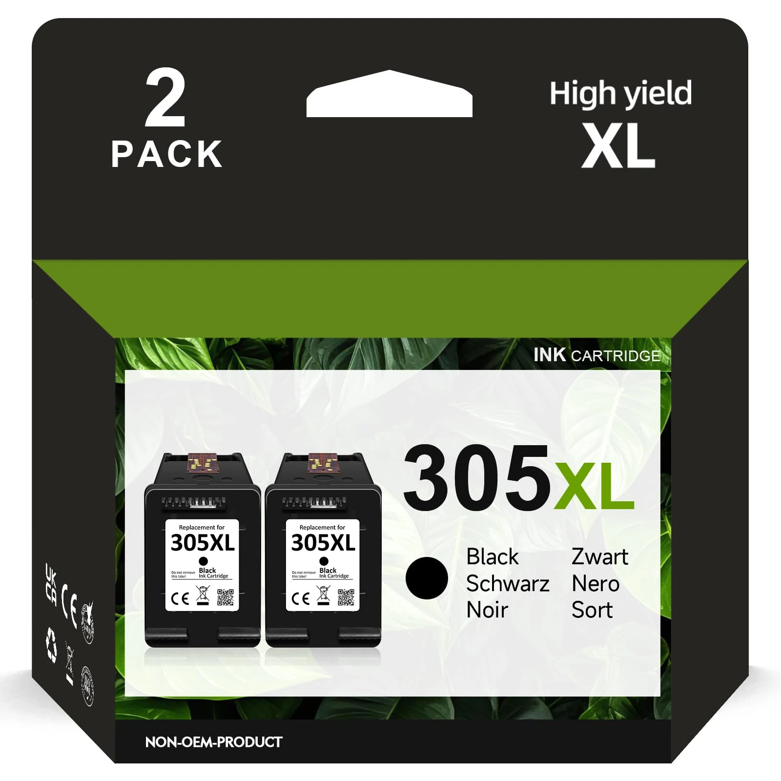 305XL Ink Cartridges, 305XL for HP 305 Ink Cartridges Replacement for HP 305 for DeskJet 2700 2710 2720e 4110e Deskjet Plus 4100 4130e Envy 6000 6010e 6020e 6030e Envy Pro 6400(2 Black)