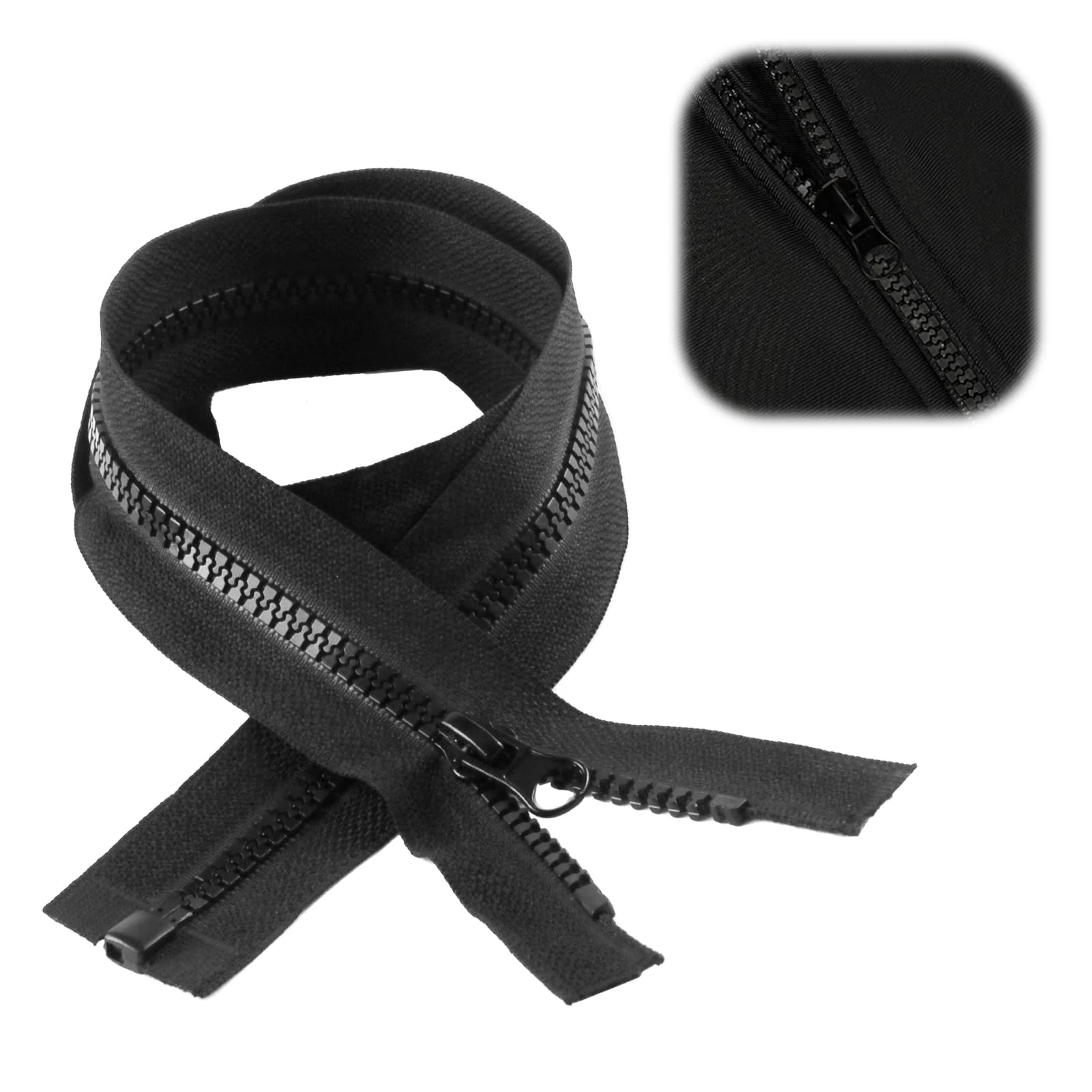 Black Chunky Open-End Resin Zipper #5 with Fastener Single Slider, 70cm (27") Ideal for Jackets, Coats, Fleeces, and Outerwear, One-Way Zippers for Clothing Repair and Replacement