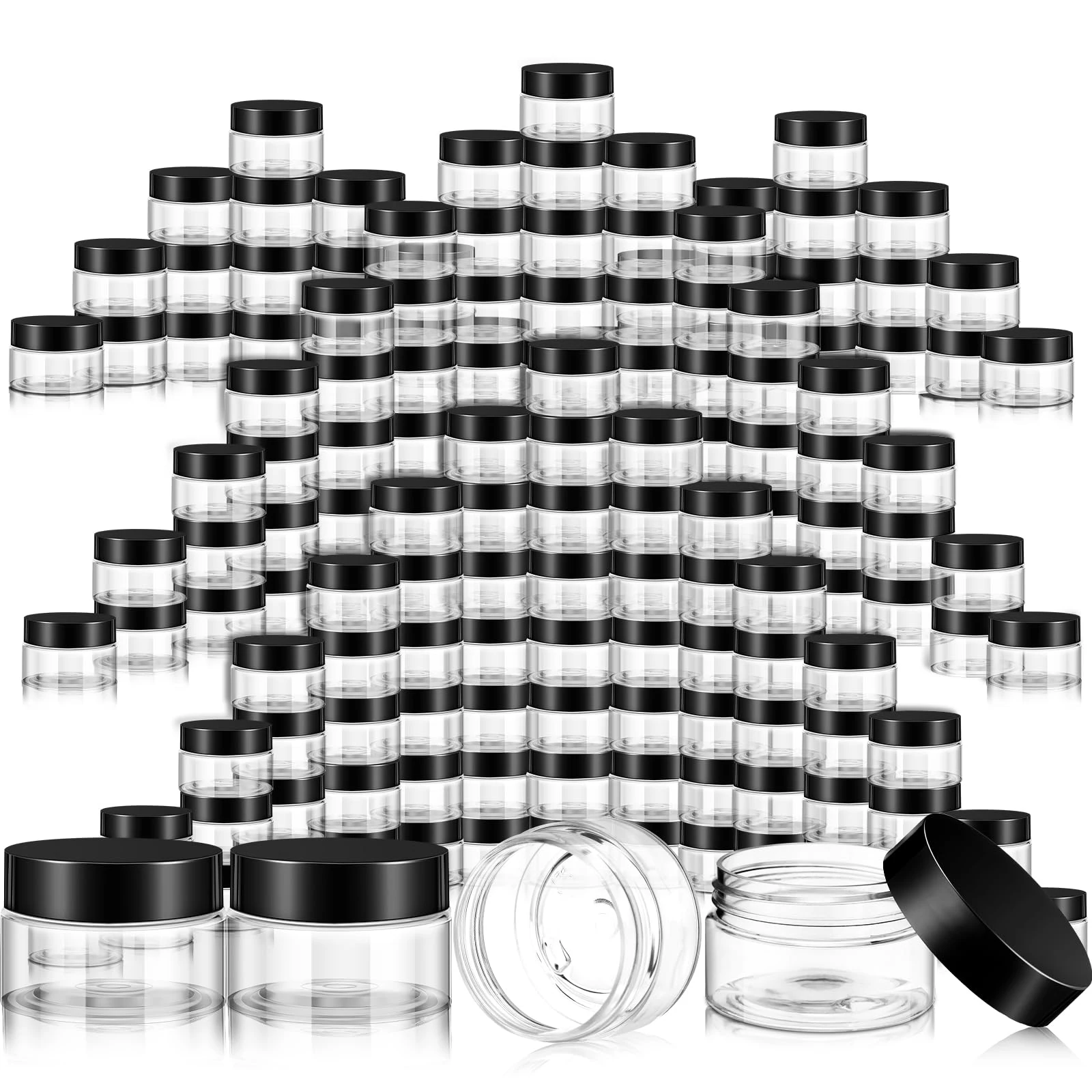 SATINIOR 100 Pcs Plastic Jars with Lids Small Containers Lids Wide Mouth Small Plastic Containers for Lotion Cream Rhinestones Body Butters Travel Storage(1 oz,Black)