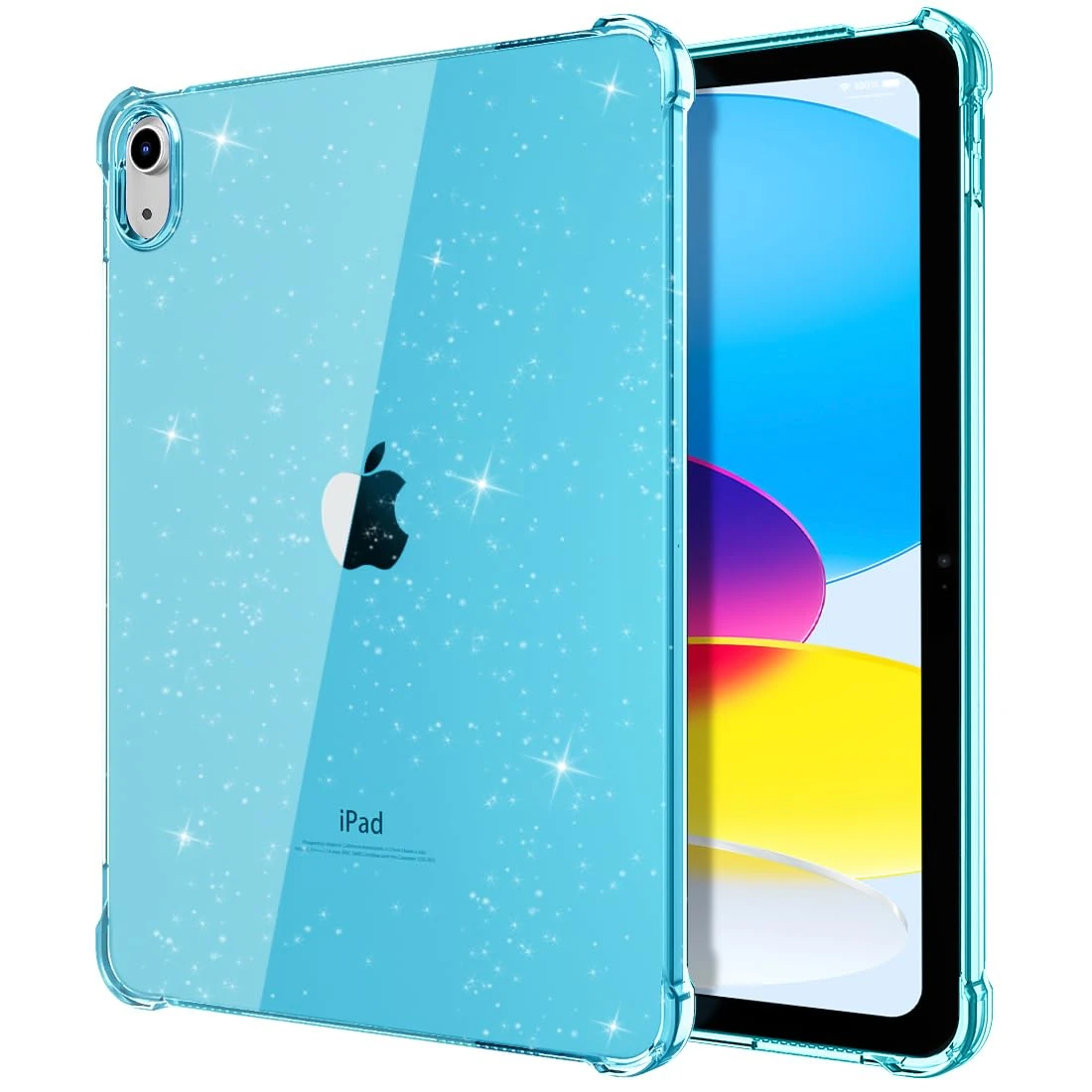 TiMOVO Clear Case for iPad (A16) 11th Generation 11 Inch 2025, iPad 10th Generation Case 10.9 Inch 2022, Slim & Lightweight Soft TPU Transparent Back Protective Cover, Glitter Cyan
