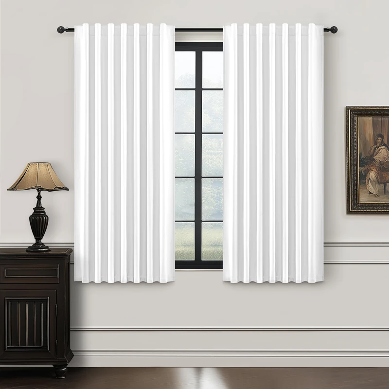 BrightWhite 100% Blackout Cafe Curtains 45 Inches Long 2 Panels Set, Short Linen Heat Blocking Drapes 46 Inch Small Window Decor for Kitchen Bedroom Bathroom Thermal Insulated Textured Look Hook Belt