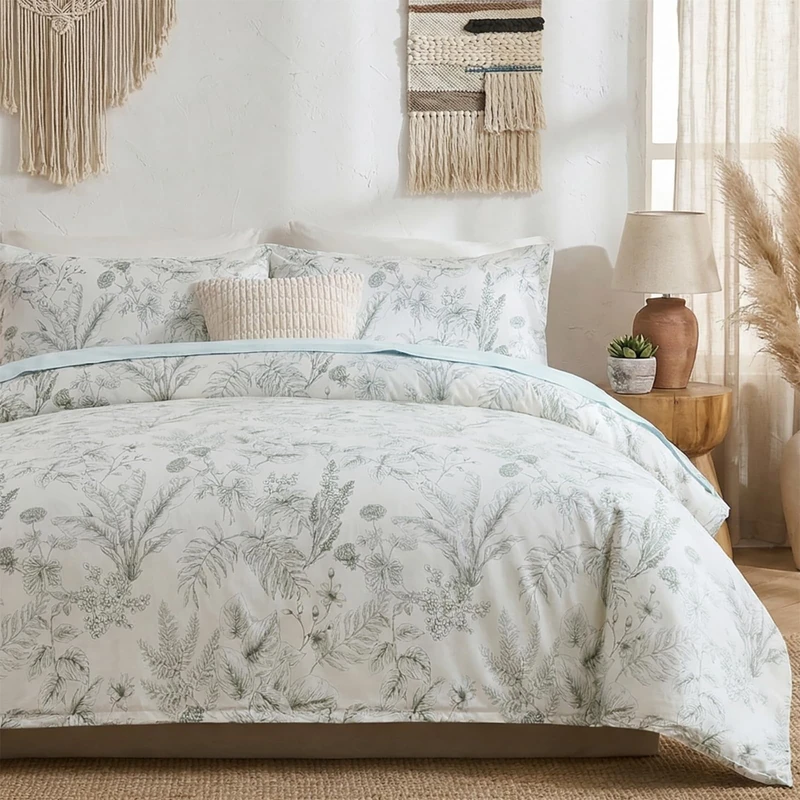 Cozaline Duvet Cover Set Queen Size 100% Nature Cotton Reversible Botanical Queen Duvet Cover Set 3 Pieces Soft & Breathable Bedding Set with Zipper Closure & Corner Ties