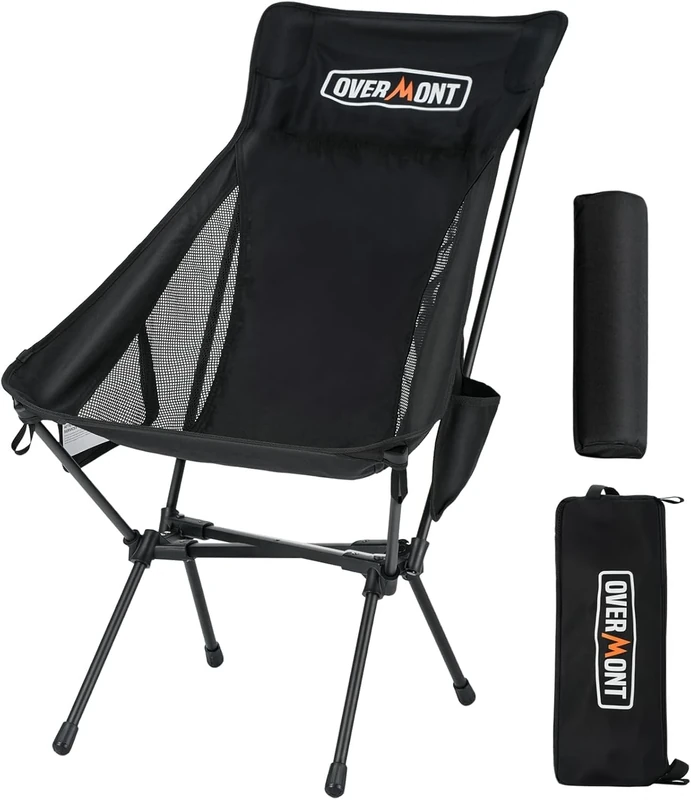 OVERMONT Lightweight Portable Camping Chair- Ultralight Folding Backpacking Chair, Support up to 330Lbs Compact Beach for Adults with Carry Bag for Hiking Fishing Outdoor Camp Travel