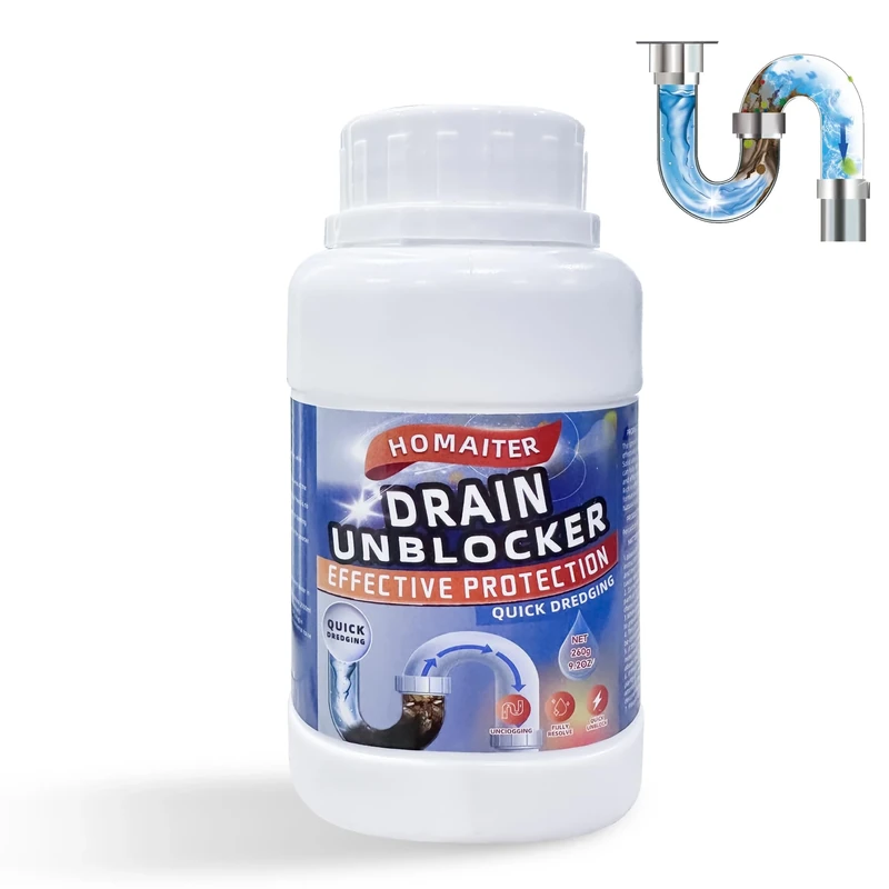 HOMAITER Drain Unblocker, Powerful Cleaner Formula, 260g, Removes Hair, Grease & Soap Scum, Safe for Pipes and Septic Systems