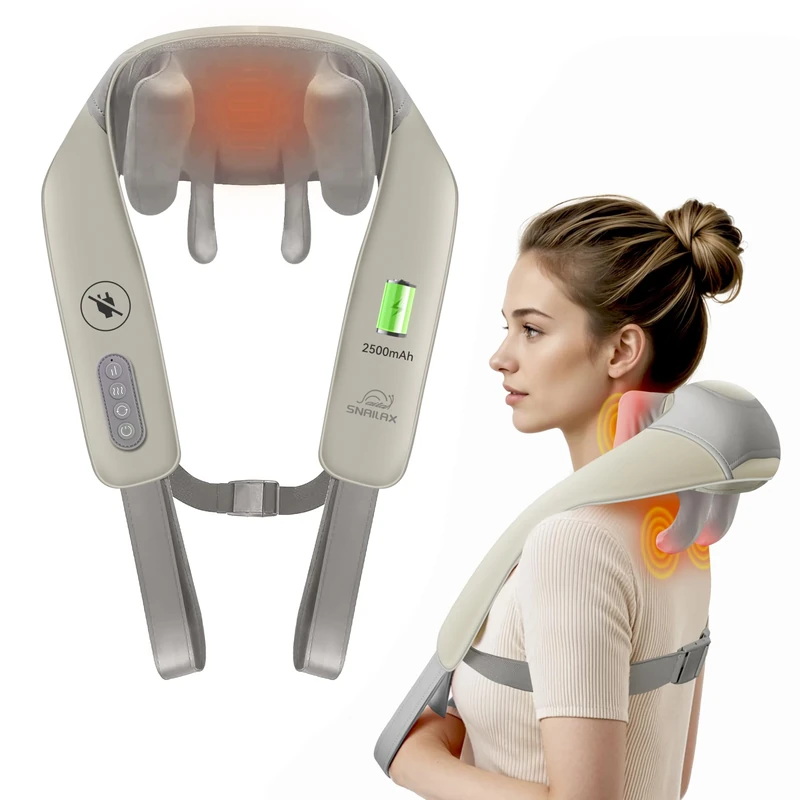 Snailax Shiatsu Neck Massager with Heat, Mother's Day Gifts, Cordless Shoulder Massager for Pain Relief, Gifts for Women Men