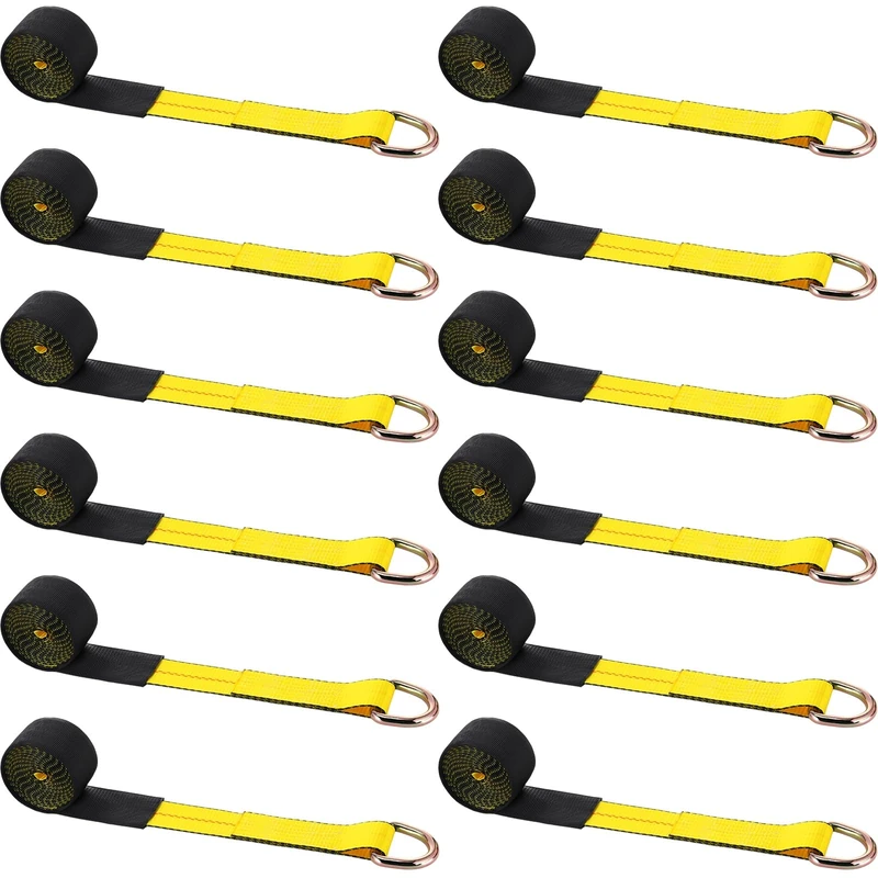 Wowangce Pack of 12 Lasso Tow Wheel Lifting Strap with D-Ring 35.5 mm Tear Strength 0 kg Self-Lashing for Trailers Tow Truck Tow Truck (5.1 x 3