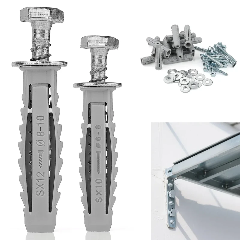 16 Pcs Heavy Duty Wall Fixings Plugs Anchor Masonry Screws Plugs for Brick Bolts Wall Plugs (M8x60mm/M12x60mm) (M6x50mm/M10x50mm) Assortment Hex Self Tapping Screws with Expansion Plugs and Washers