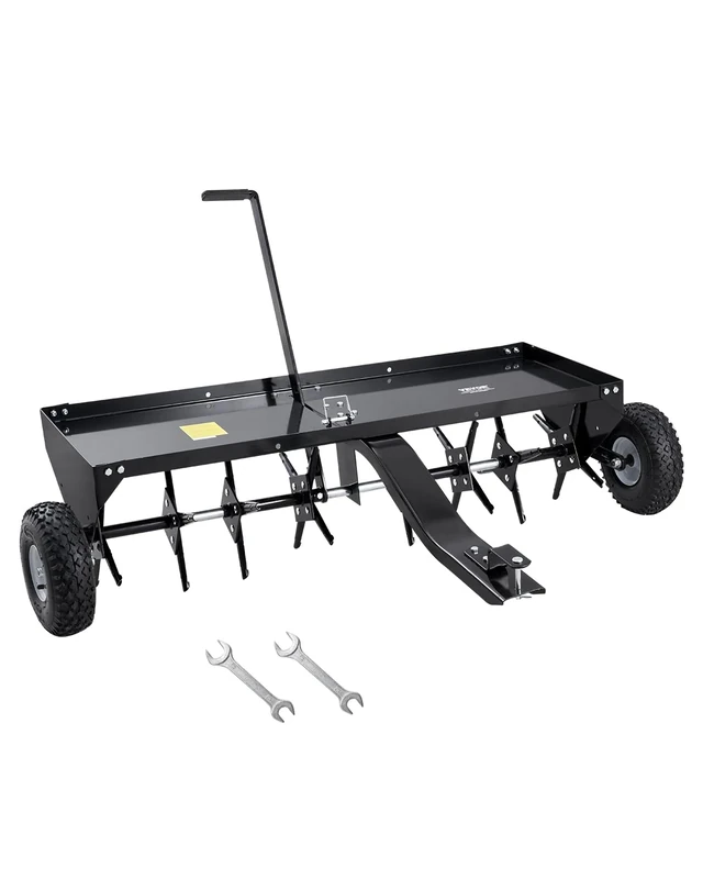 VEVOR Tow Behind Plug Aerator, 48-Inch Tow Behind Lawn Plug Aerator with Universal Hitch, Pull Behind Aerator with Iron Spikes Alternately Arranged, Lawn Aerator Tow Behind for Gardens, Lawns, Farms