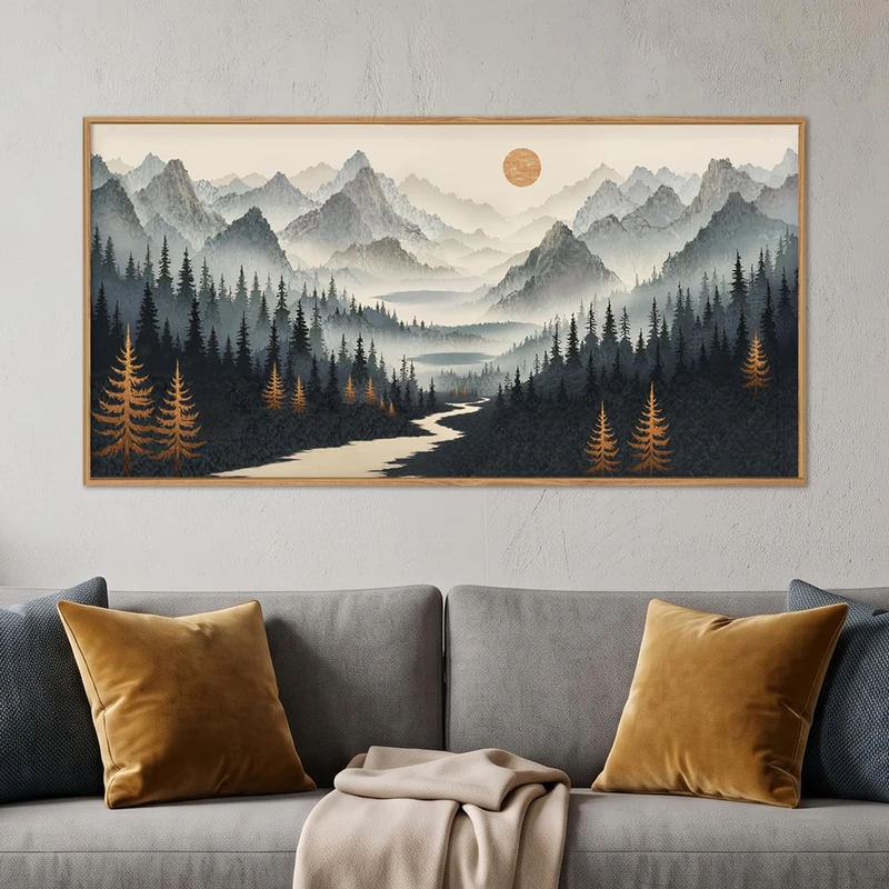 Ausril Boho Misty Forest Mountain Framed Canvas Wall Art Set -20"x40"