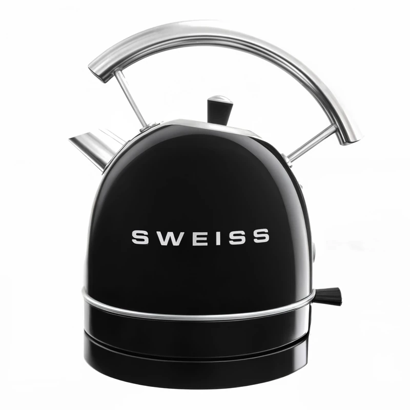 SWEISS Vintage KTL9 electric kettle 1.8L, practical compact stainless steel 2200W, fast boiling, visible and graduated water level, automatic shut-off, 360° base, black