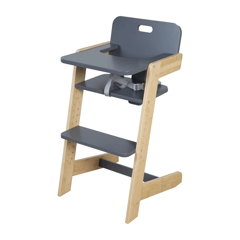 roba Baby Highchair Nature Up - Highchair Made of Bamboo Wood - Adjustable with Removable Tray - 3-Point Harness - Supports up to 70 kg - Natural/Anthracite