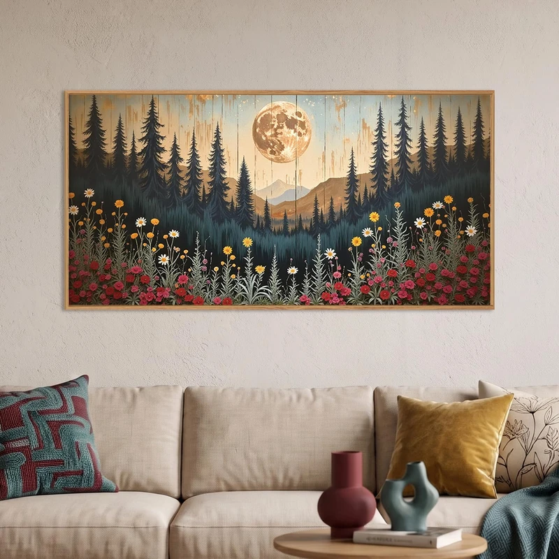 Ausril Vintage Moon Forest Framed Canvas Wall Art Set, 20"x40"