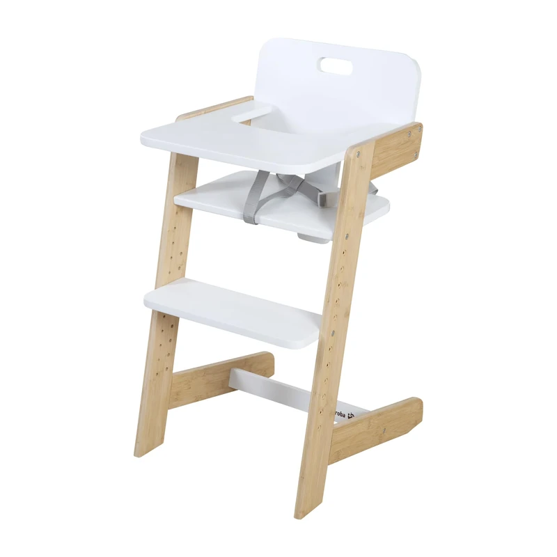 roba Baby Highchair Nature Up - Highchair Made of Bamboo Wood - Adjustable with Removable Tray - 3-Point Harness - Supports up to 70 kg - Natural/White