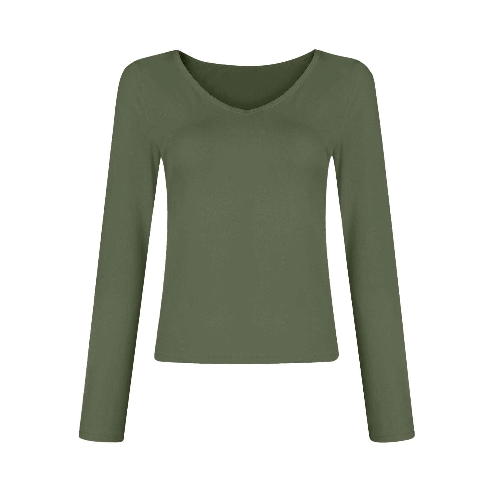 Crop Tops for Women UK V Neck Long Sleeve Slim Fitted Tees Basic Solid Color Pullover T Shirts Ladfies Spring Summer Going Out Tosp Blouse Streetwear Green