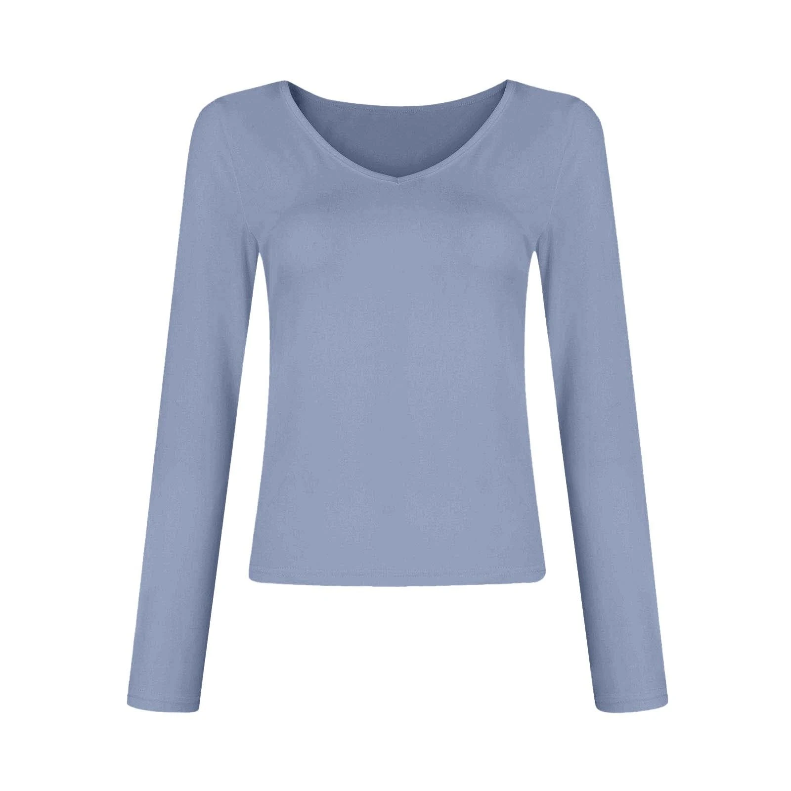 Crop Tops for Women UK V Neck Long Sleeve Slim Fitted Tees Basic Solid Color Pullover T Shirts Ladfies Spring Summer Going Out Tosp Blouse Streetwear Blue