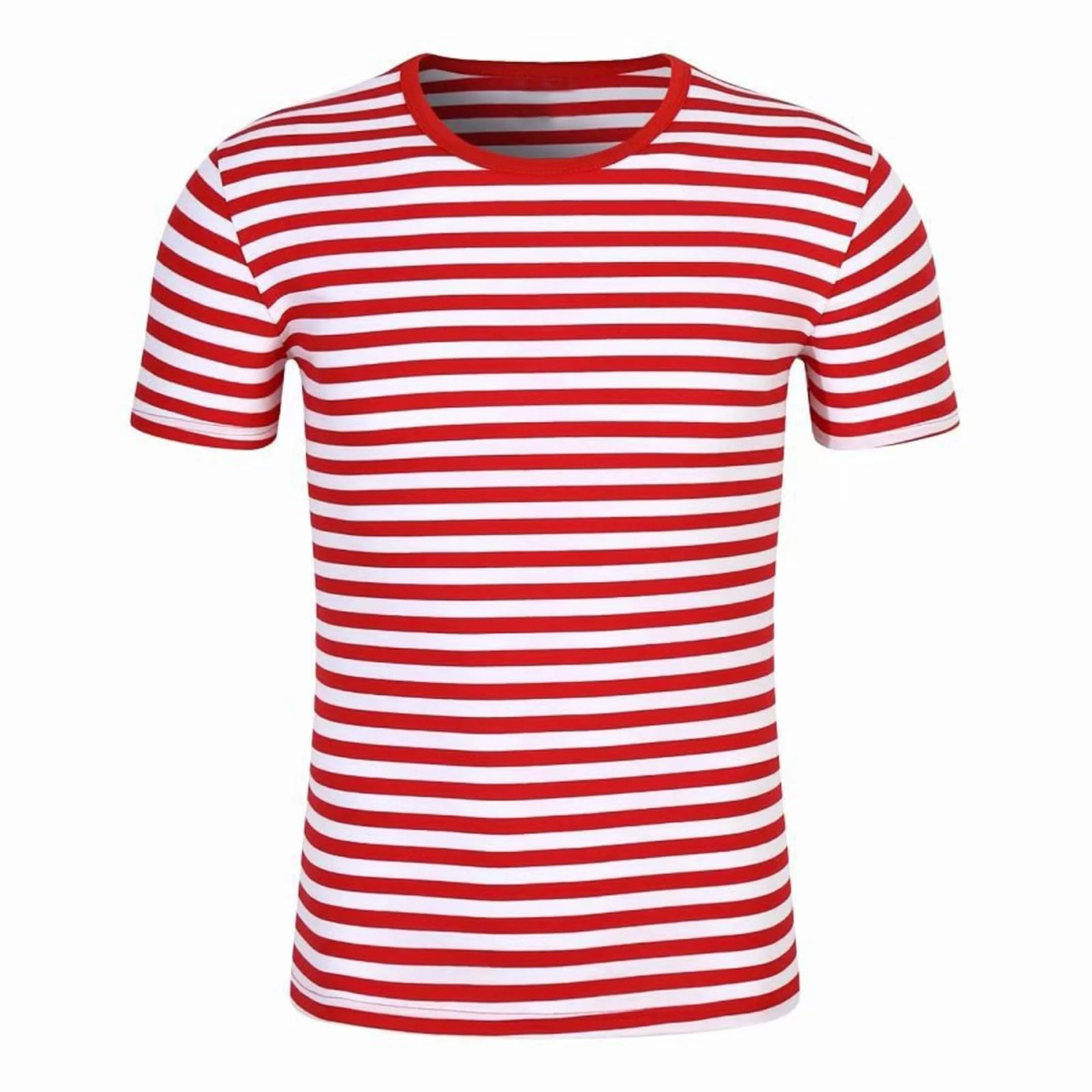 Womens Basic Stripes T Shirts Casual Round Neck Short Sleeve Cotton Tops Unisex Summer Striped Tees Ladies Comfy Sports T Shirts Red