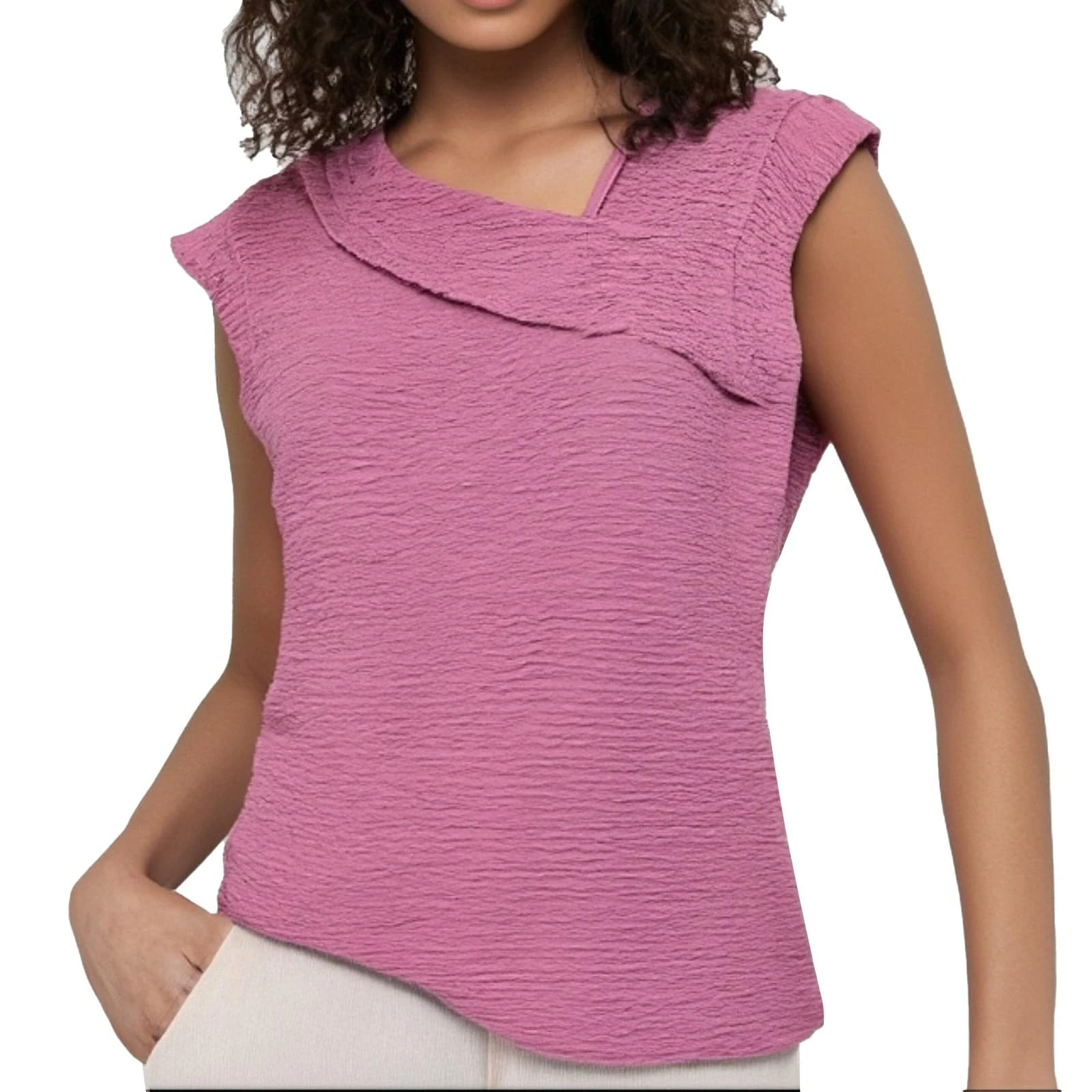 Women's Irregular Neckline Cap Sleeve Tunic Tops Solid Color Texture Dressy Tee Shirts Ladies Summer Fashion Work Office Blouse Shirt Casual Clothes Red