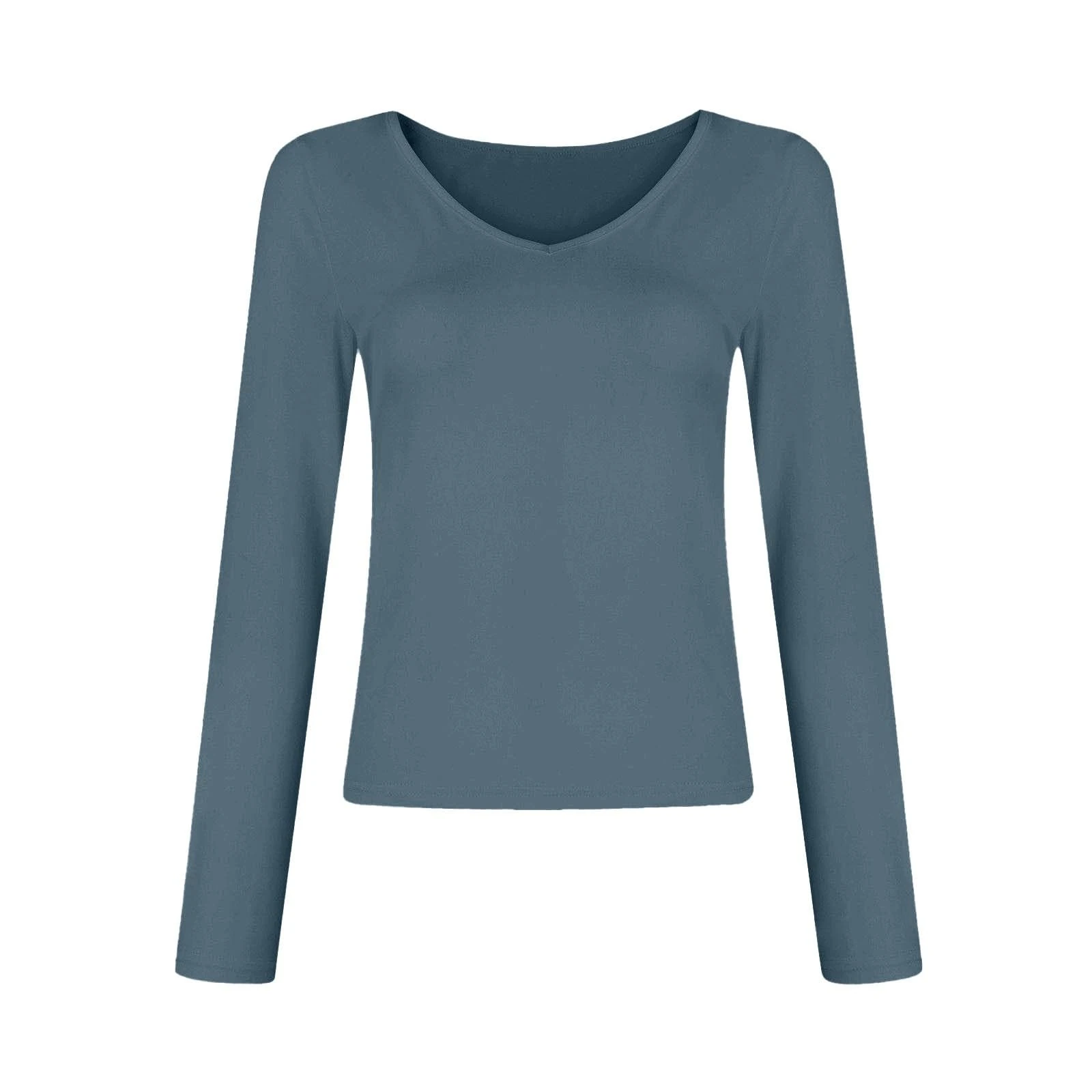 Crop Tops for Women UK V Neck Long Sleeve Slim Fitted Tees Basic Solid Color Pullover T Shirts Ladfies Spring Summer Going Out Tosp Blouse Streetwear Navy