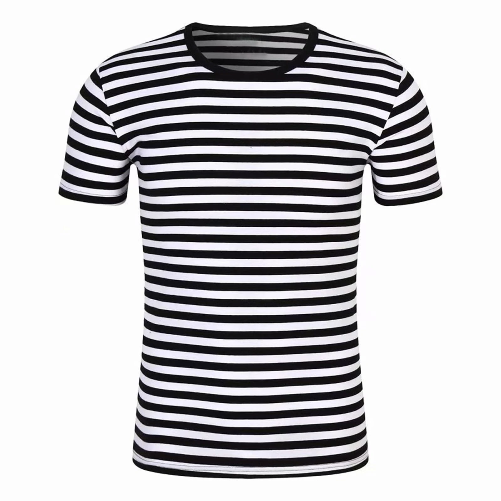 Womens Basic Stripes T Shirts Casual Round Neck Short Sleeve Cotton Tops Unisex Summer Striped Tees Ladies Comfy Sports T Shirts Black