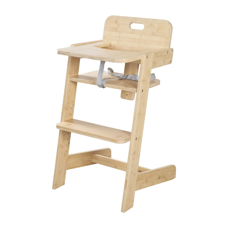 roba Baby High Chair Nature Up - Made of FSC-Certified Bamboo Wood - Adjustable with Removable Food Tray - 3-Point Harness - Supports Up to 70 kg - Natural