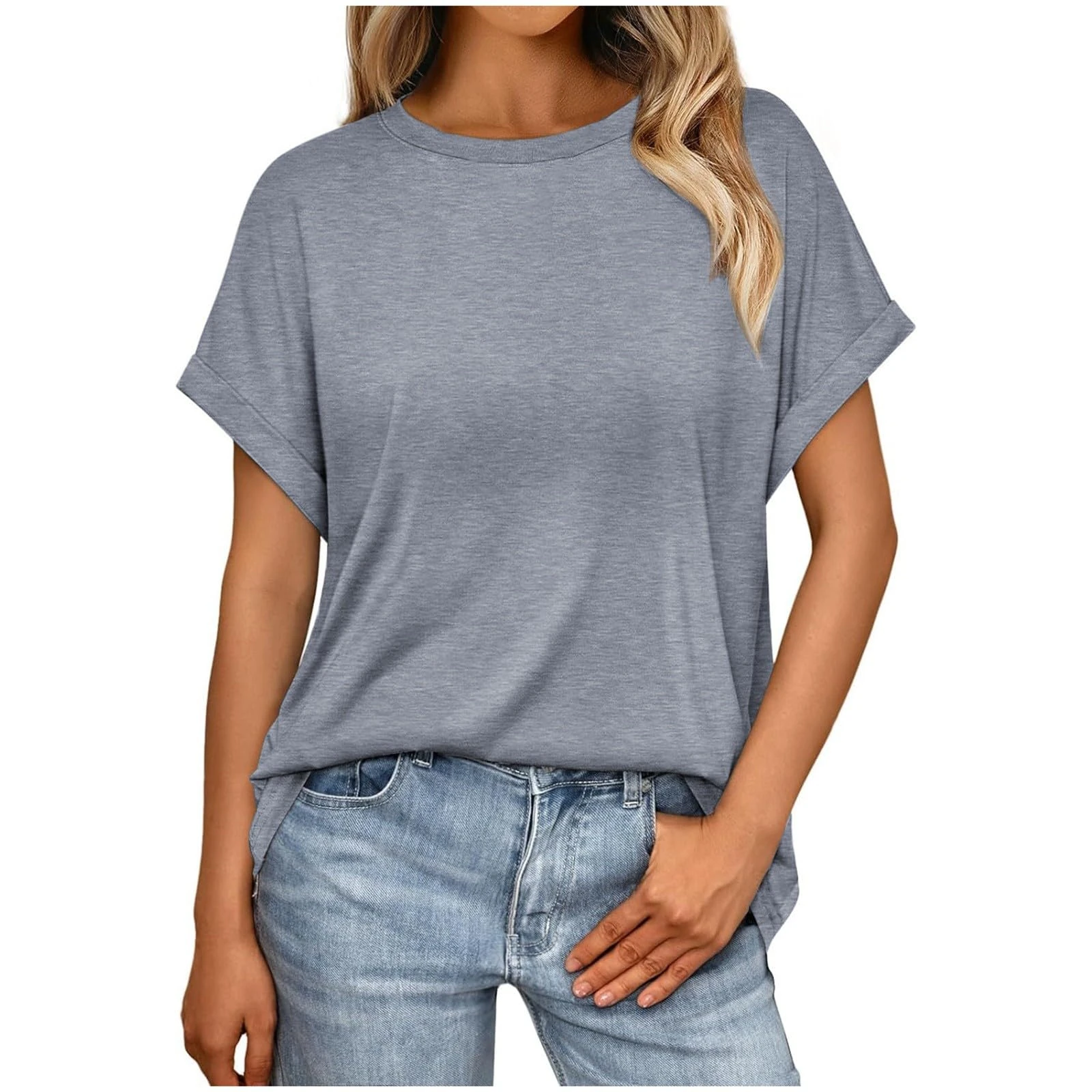 Women's Basic Oversized Tshirts Casual Crew Neck Short Sleeve Tunic Summer Cotton Tops Ladies Fashion Loose Fit Solid Color Tee Blouse T Shirts