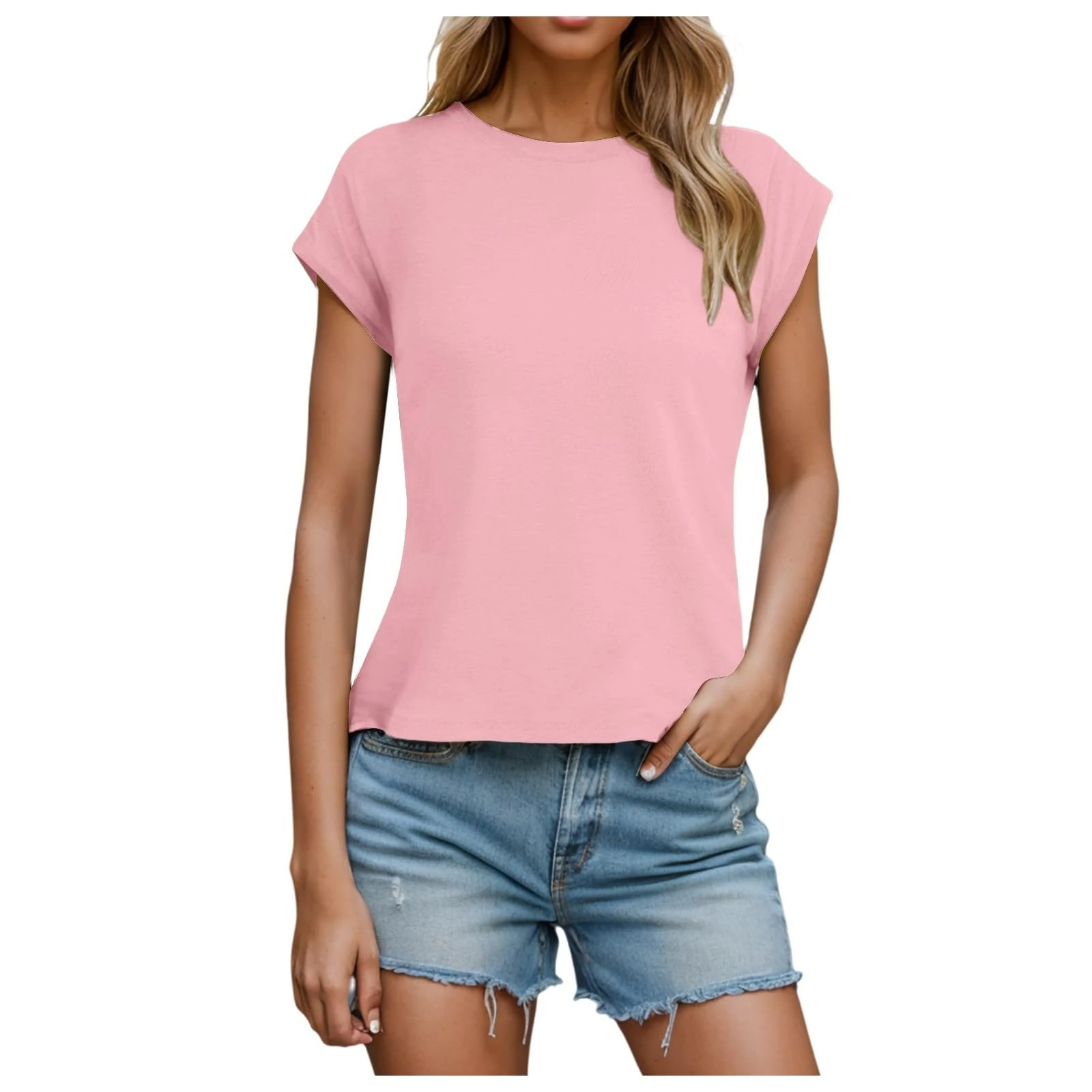 Tops for Women UK Casual Solid Color Crew Neck Cap Sleeve Summer T Shirts Basic Regular Fit Tunic Tee Blouses Ladies Comfy Soft Going Tops 2025 Red