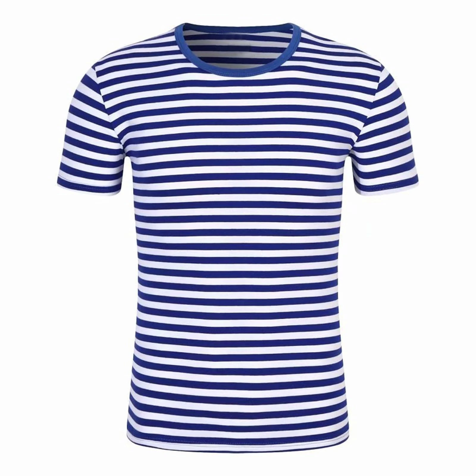 Womens Basic Stripes T Shirts Casual Round Neck Short Sleeve Cotton Tops Unisex Summer Striped Tees Ladies Comfy Sports T Shirts Blue
