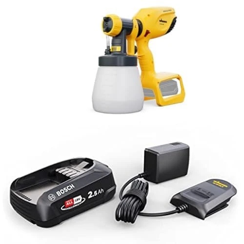 Bundle of WAGNER Cordless Paint Sprayer Wood&Metal Sprayer W250 18 V+ WAGNER Starter-Kit 18V: Bosch 18V Lithium-Ionen Akku 2,5 Ah and Charger – Power for All Alliance