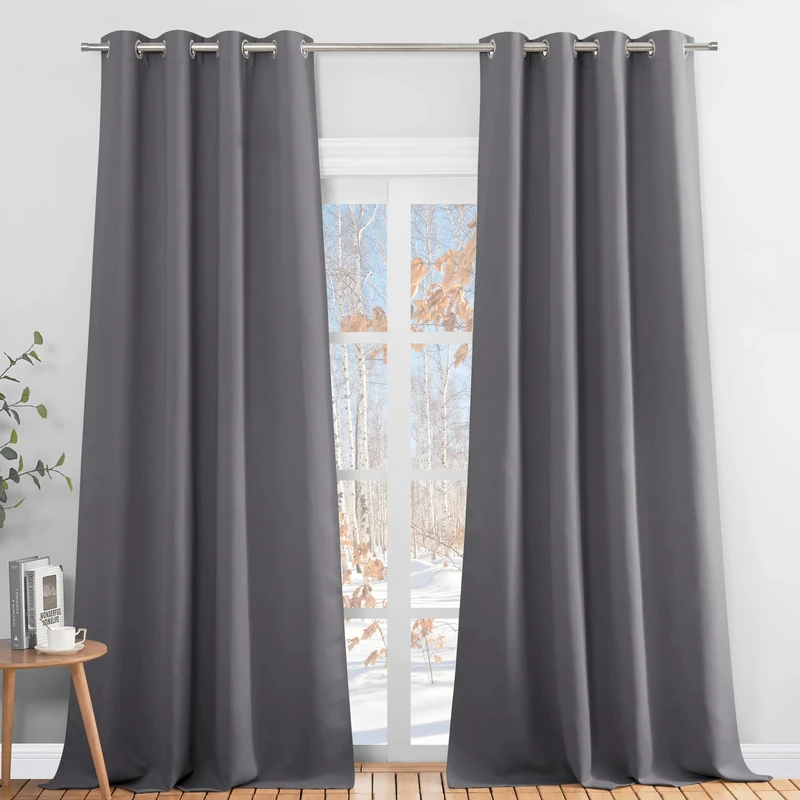 PONY DANCE Grey Blackout Curtains Eyelet - Sunlight Blocking Window Treatment Privacy Protect Curtains & Drapes for Nursery Bedroom and Living Room Drapes for Kids, 78 x 102 Inch, 2 Panels