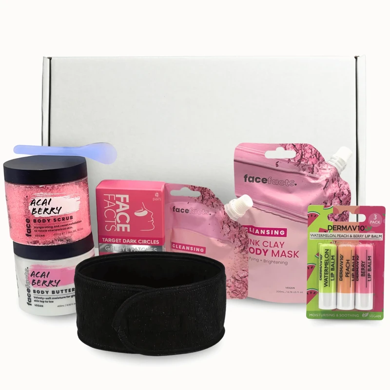 Pamper Gift Set for Women – Body Scrub, Body Butter, Clay Masks for Face, Hair & Body, Lip Balm Trio, Eye Gel Patches – Birthday Gifts for Ladies