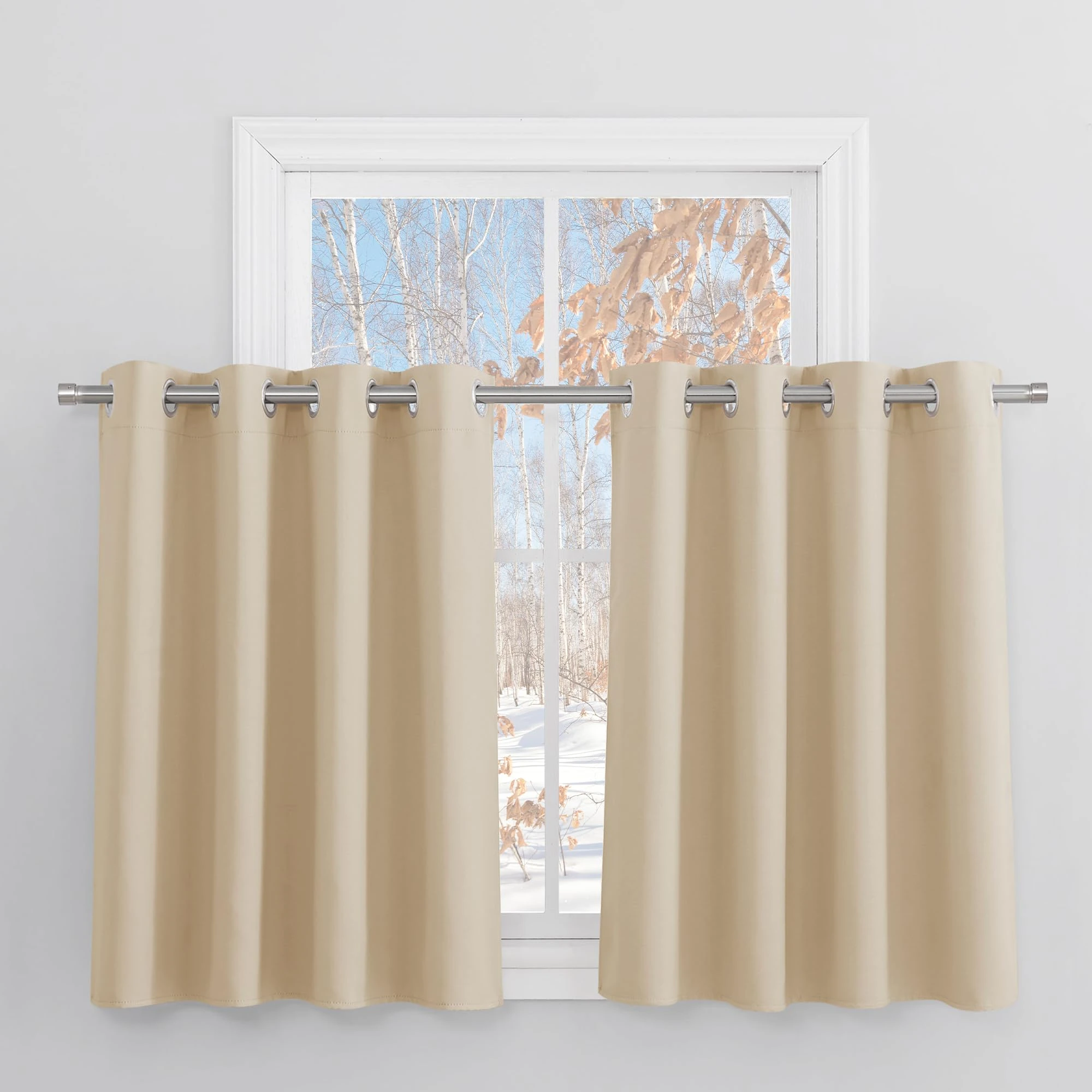 PONY DANCE Biscotti Beige 46 x 36 Inch 2 Panels Thermal Insulated Curtains with Eyelet, Energy Saving Curtains & Drapes for Bedroom & Living Room