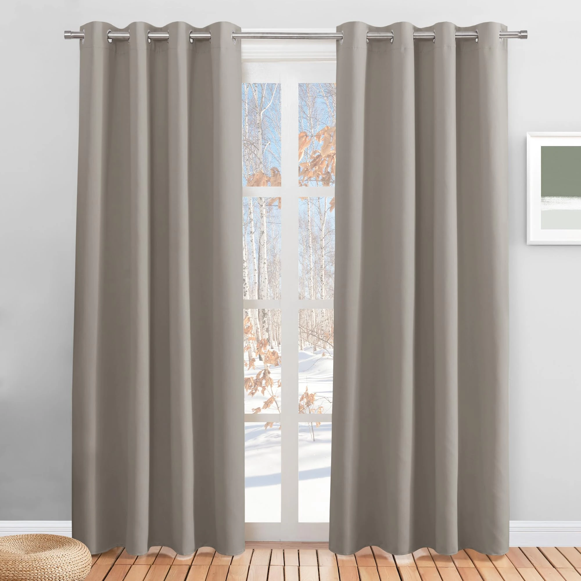 PONY DANCE Thermal Bedroom Curtains - Beige Short Energy Saving Curtains & Drapes for Living Room Kitchen Nursery Window Treatment for Home Decoration, 2 Panels, 55 x 79 Inch, Sand