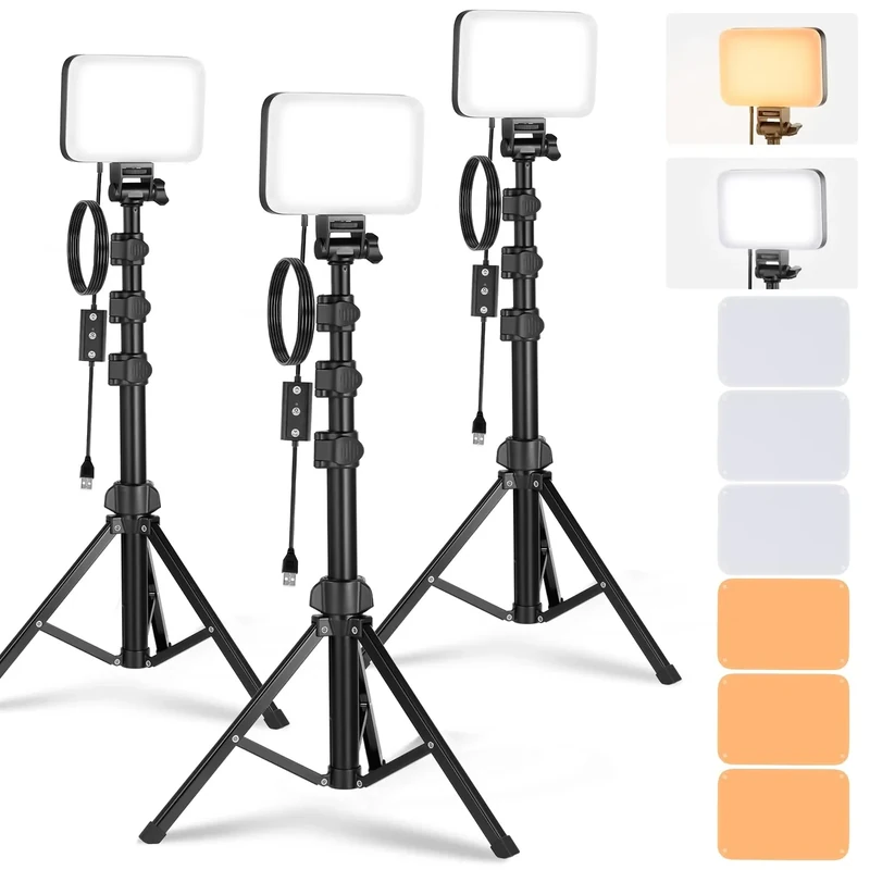 NEEWER BASICS LED Video Light Panel Lighting Kit, 3 Pack Bi Color Dimmable Portable Studio Lights with Tripod Stands & Filters, 3200K~5600K CRI95 750lux for Photography Video Recording Streaming, BP66