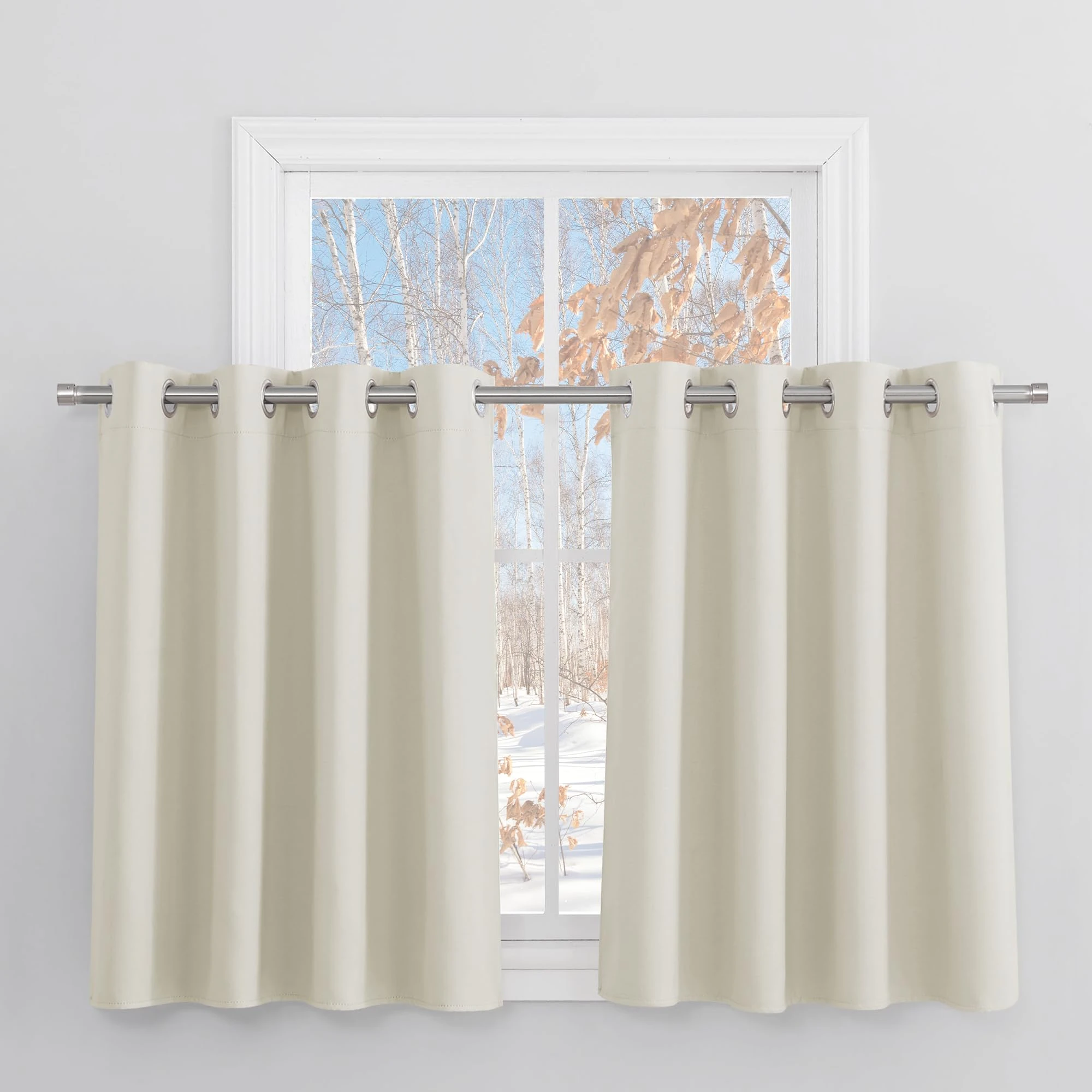 PONY DANCE Beige Curtains - Small Eyelet Thermal Insulated Home Decor Cream Curtains, Privacy Protected Drapes for Kitchen/Caravan, 46 x 36 Inches, 2 Panels