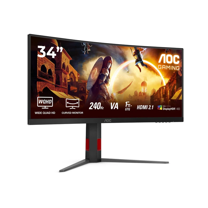 AOC CU34G4Z - 34 inch WQHD curved Gaming Monitor, 240 Hz, Fast VA, 0.3ms, FreeSync Prem, HDR400, Height adjust (3440x1440, 2x HDMI 2.1, 1x DisplayPort 1.4, USB Hub)