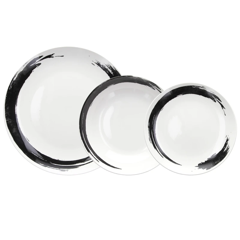 Tognana Orbital 18-Piece Dinner Set for 6 People, Porcelain, White/Black - Image 1
