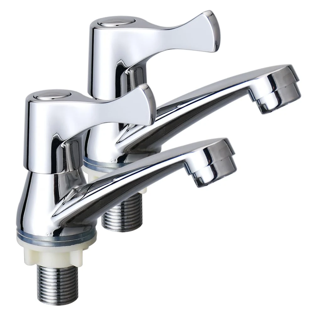 2pcs eTrademart Bathroom Basin Taps Pair, 1/2" BSP Chrome-Plated Brass Lever Sink Taps for Bathroom Basin & Kitchen, Separate Hot & Cold Tap Set with ¼ Turn Lever for Smooth Water Control