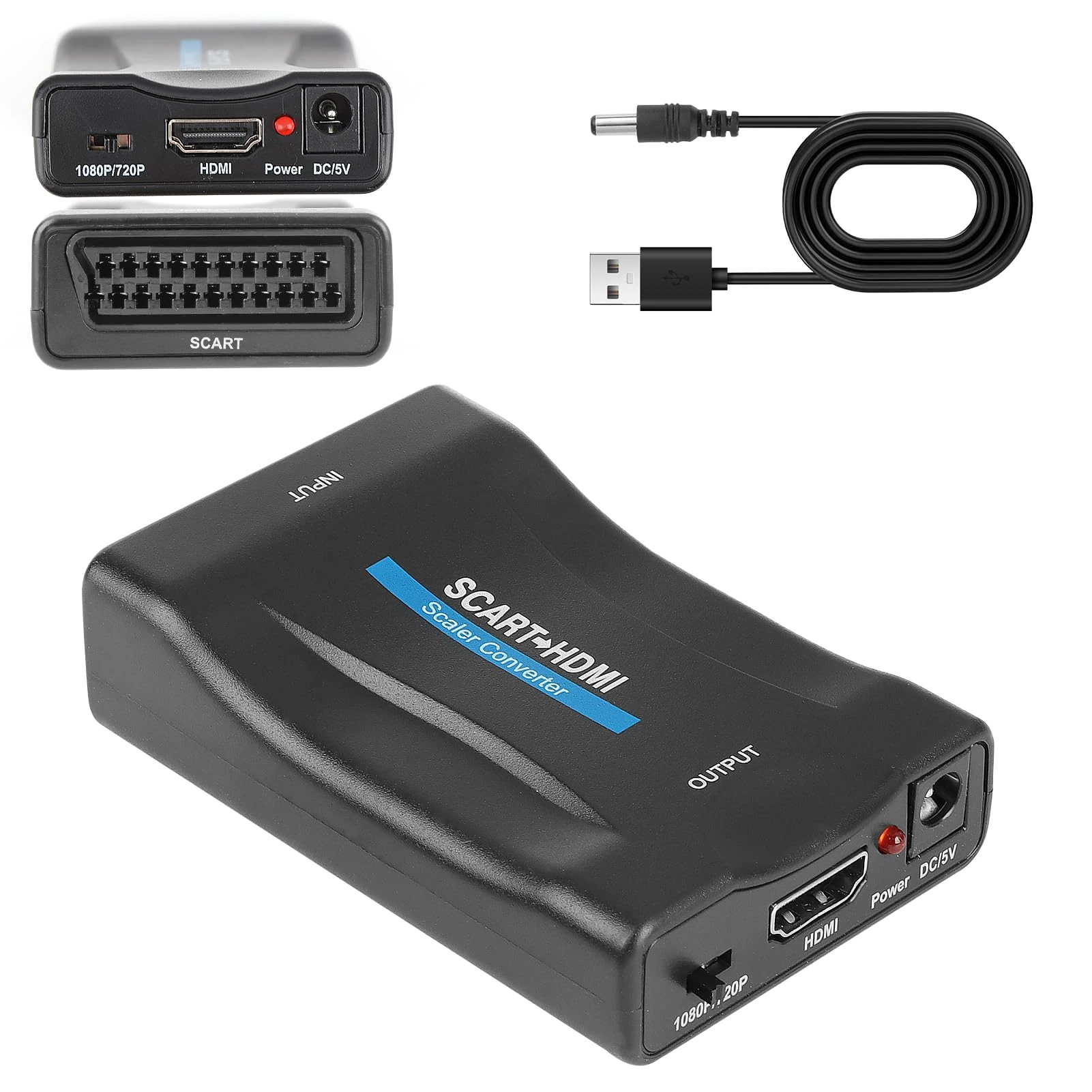 Jesiah SCART to HDMI Converter, SCART to HDMI Adapter 720P/1080P HD Video Audio Output Converter for HDTV STB VHS VCR WII Xbox PS1 PS2 PS3 Blu-ray DVD Player Set Top box